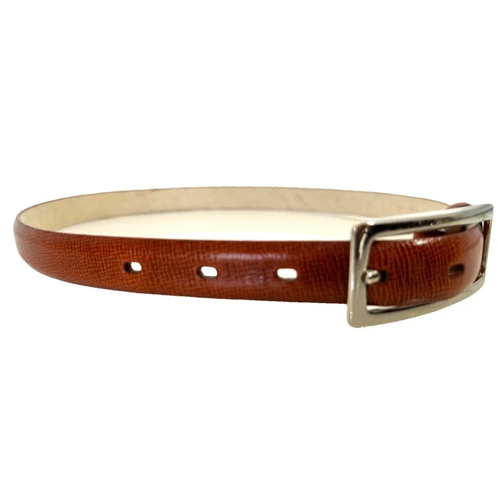 90 Ellen Tracy Italian Calfskin Skinny Leather Belt XS Silver Rectangle Buckle